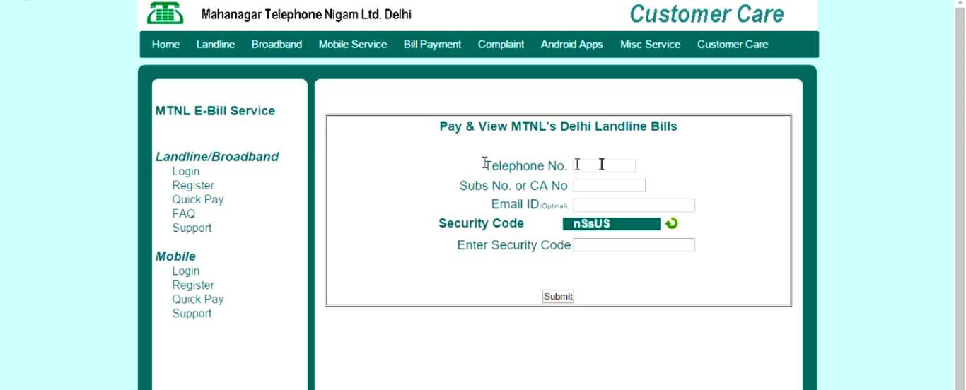 MTNL website