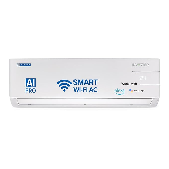 Blue Star 1.5 Ton 5 Star Smart Wi-Fi Inverter Split AC Copper | Convertible 5 in 1 Cooling | Dust Filter | Blue Fins | Self Diagnosis | 2024 Model | IC518YNURS | White