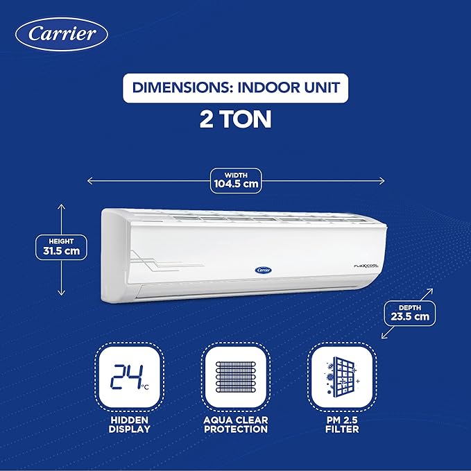 Carrier 2 Ton 5 Star AI Flexicool Inverter Split AC Copper | Convertible 6-in-1 Cooling | Dual Filtration | Auto Cleanser | 2024 Model | ESTER Exi | CAI24ES5R34F0 | White