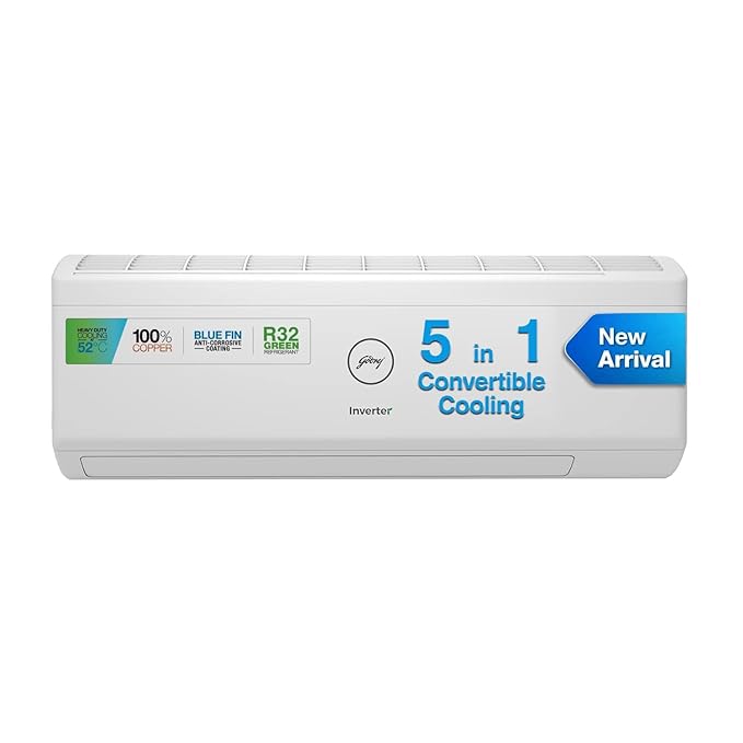Godrej 2 Ton 3 Star | 5-In-1 Convertible Cooling | Inverter Split AC Copper | I-Sense Technology | 2023 Model | AC 2T EI 24IINV3R32-WWA Split | White