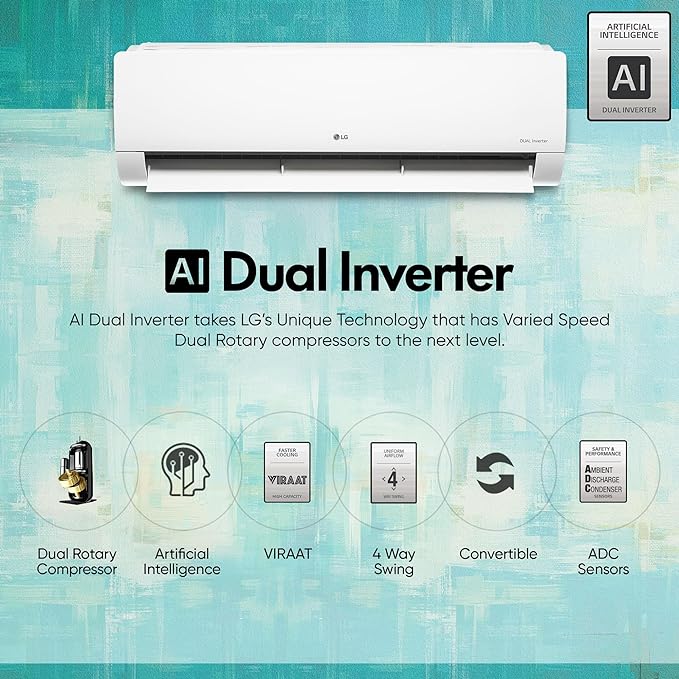 LG 1 Ton 4 Star DUAL Inverter Split AC Copper | AI Convertible 6-in-1 Cooling | 4 Way Swing | HD Filter with Anti-Virus Protection | 2024 Model | TS-Q13JNYE | White