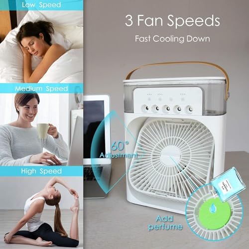 CTRL Portable Ac Mini Cooler Fan for Room Cooling Rechargeable Fan Portable Ac for Home Portable Air Conditioners | Mini Humidifier Purifier Heavy Flat Squeeze | 10 W | Multicolor