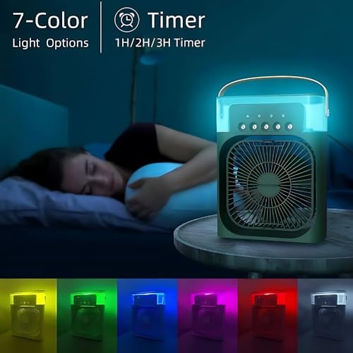Drumstone Personal Air Cooler | Portable Air Conditioner Fan | Mini Evaporative Cooler with 7 Colors LED Light | 3 Wind Speeds and 3 Spray Modes | Assorted Color