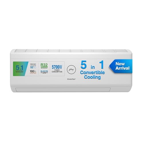 Godrej 1.7 Ton 5 Star | 5 In 1 Convertible Cooling Inverter Split AC (Copper | Heavy duty cooling at 52 degC | 2023 Model) SIC 20ITC5-WWR | 5700 W | White