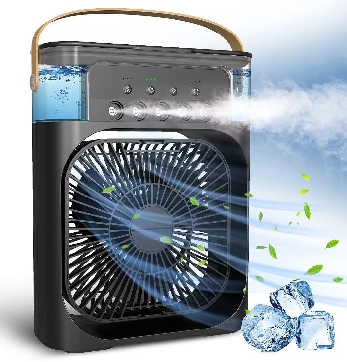 One94Store Portable Humidifier Air Cooler Mist Fan Mini Cooler for Home with 3 Speed Mode with Water Spray | 7 Color LED and Timer | Black