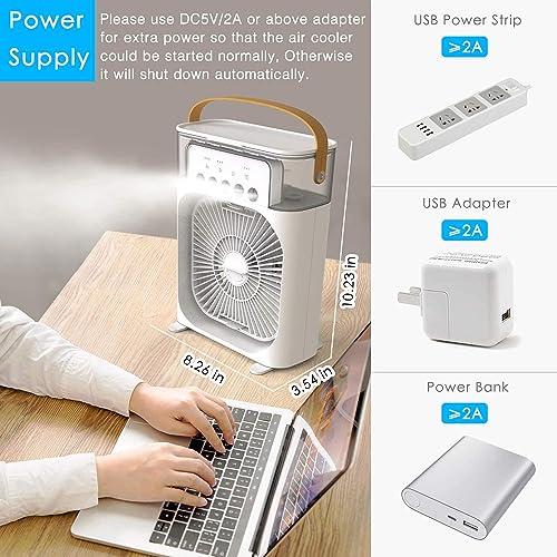 One94Store Portable Humidifier Air Cooler Mist Fan Mini Cooler for Home with 3 Speed Mode with Water Spray | 7 Color LED and Timer | Black