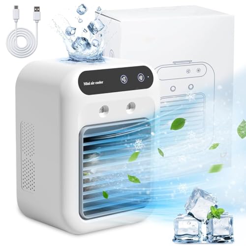 Verilux Portable Table Fan with Mist Humidify | Desk Cool Misting Fan Air Conditioner with 500 ml Water Tank | 2 Speeds Low Noise 20dB | White