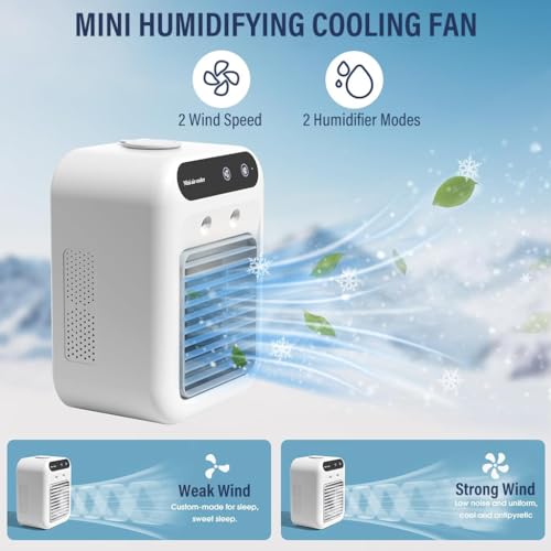 Verilux Portable Table Fan with Mist Humidify | Desk Cool Misting Fan Air Conditioner with 500 ml Water Tank | 2 Speeds Low Noise 20dB | White