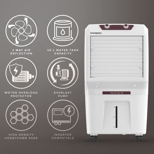 Crompton Marvel Neo Inverter Compatible Portable Personal Desert Air Cooler 40L, White