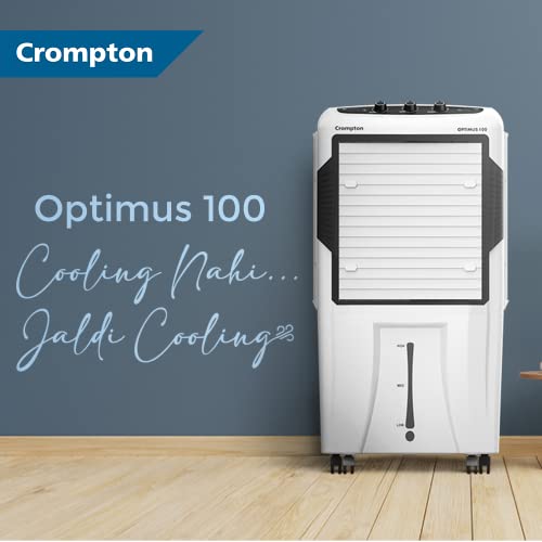 Crompton Optimus 100 Litre Inverter Compatible and Portable Desert Air Cooler with Wide Angle Air Throw, White