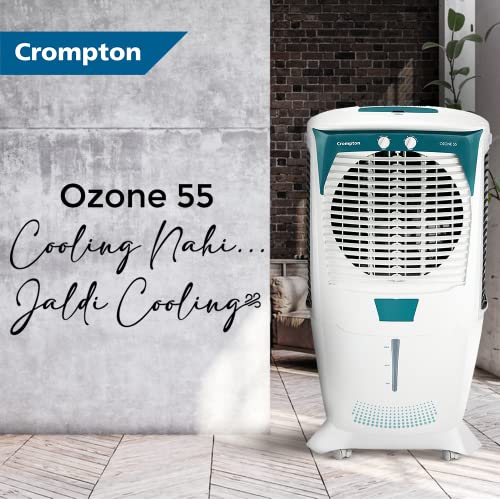 Crompton Ozone Desert Air Cooler 55L, with Everlast Pump, White and Teal