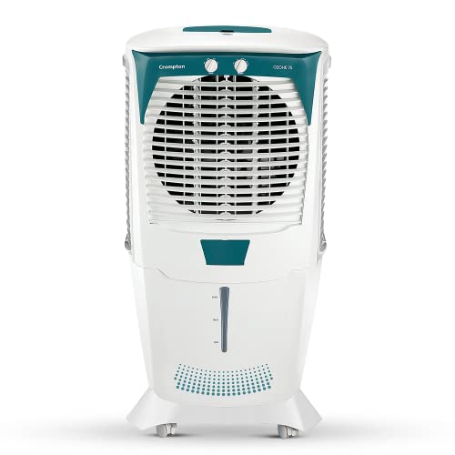 Crompton Ozone Desert Air Cooler 75L, with Everlast Pump, White and Teal
