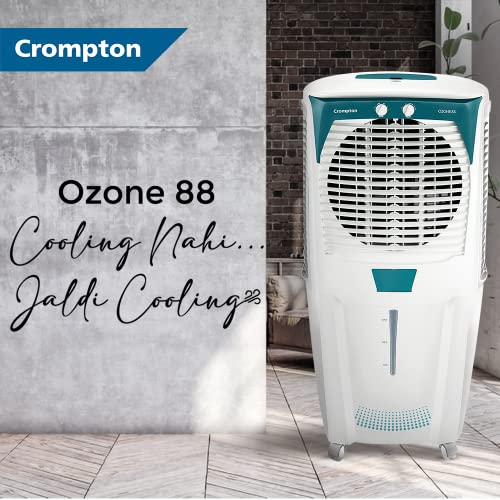 Crompton Ozone Desert Air Cooler 88L, with Everlast Pump, White and Teal