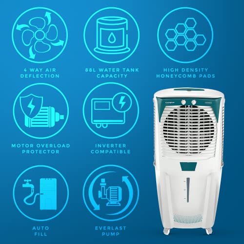 Crompton Ozone Desert Air Cooler 88L, with Everlast Pump, White and Teal