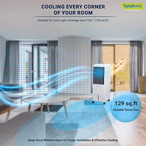 Symphony Diet 12T Personal Tower Air Cooler for Home, 12L, White