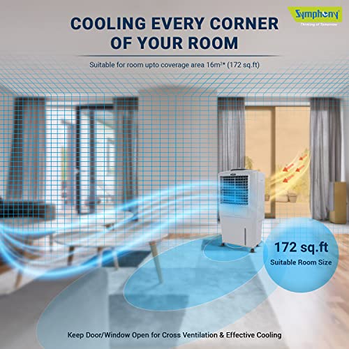 Symphony HiFlo 27 Personal Air Cooler For Home with Powerful Blower, Honeycomb Pad, 27L, Gray