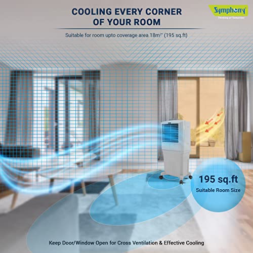 Symphony HiFlo 40 Personal Air Cooler For Home with Powerful Blower, Honeycomb Pads, 40L, White