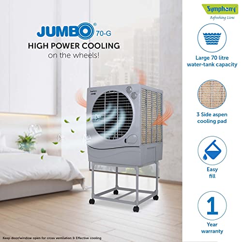 Symphony Jumbo 70 Desert Air Cooler For Home with Aspen Pads, 70L, Grey