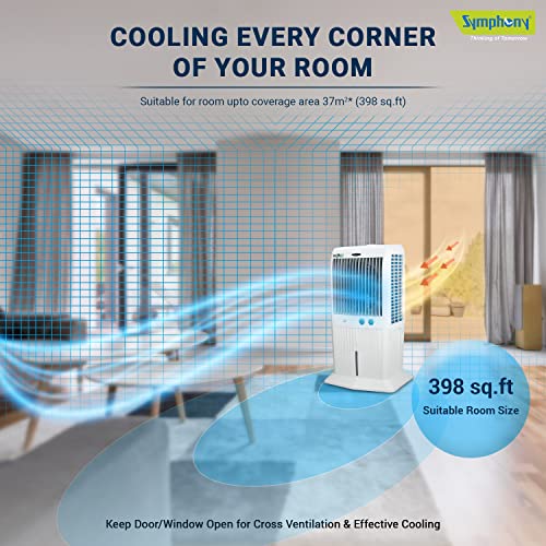 Symphony Storm 70 XL Desert Air Cooler for Home with Honeycomb Pads, 70L, White