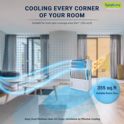 Symphony Touch 80 Personal Air Cooler For Home with 4-Side Aspen Pads, 80L, White