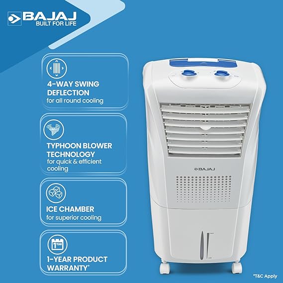 BAJAJ FRIO New Personal Air Cooler | 23L | With Typoon Blower Technology | 30 Feet Powerful Air Throw | White