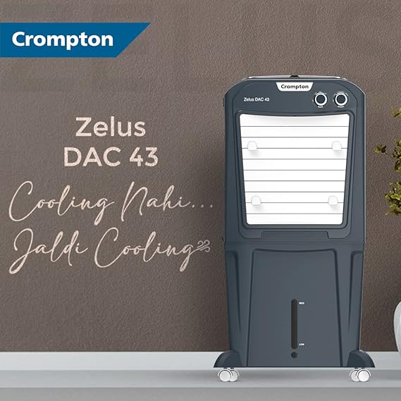 Crompton Zelus DAC Desert Air Cooler- 43L | with Everlast Pump | 4-Way Air Deflection and Honeycomb Pads ACGC-ZELUSDAC43 | Grey