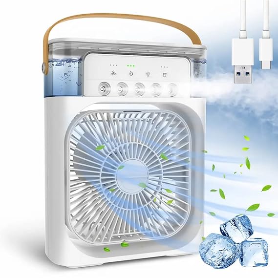 One94Store Portable Humidifier Air Cooler Mist Fan Mini Cooler for Home with 3 Speed Mode with Water Spray | White