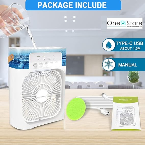 One94Store Portable Humidifier Air Cooler Mist Fan Mini Cooler for Home with 3 Speed Mode with Water Spray | White