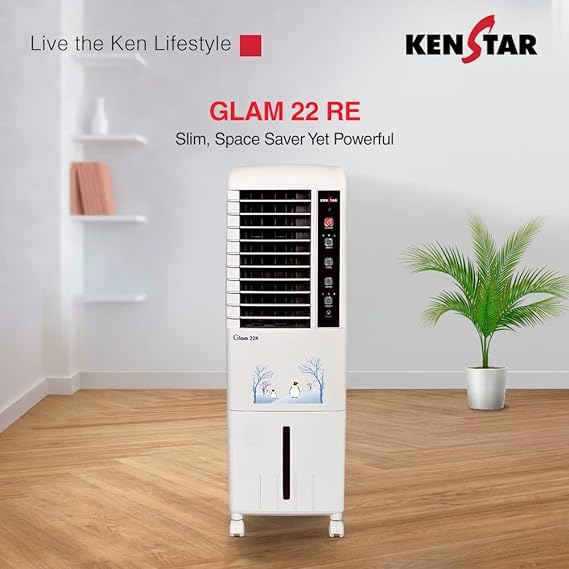 Kenstar Glam 22 Litres Re Honeycomb Tower Cooler With Remote | White