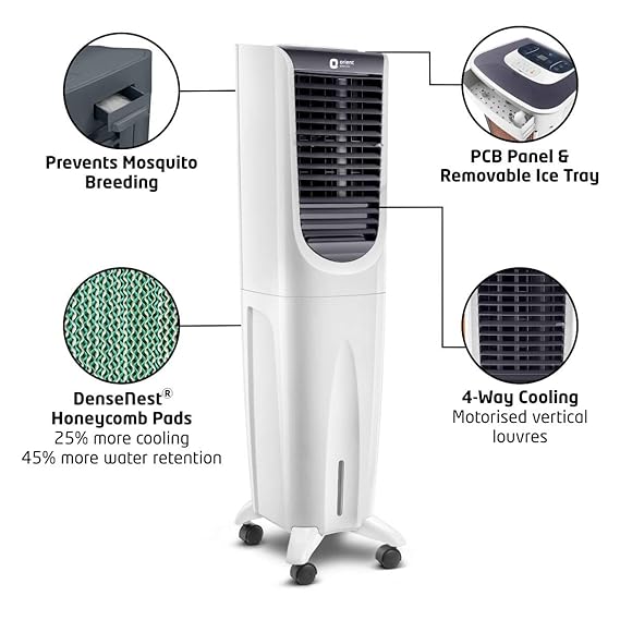 Orient Electric CT5502HR Tower Cooler with Remote - 55L | White &Grey