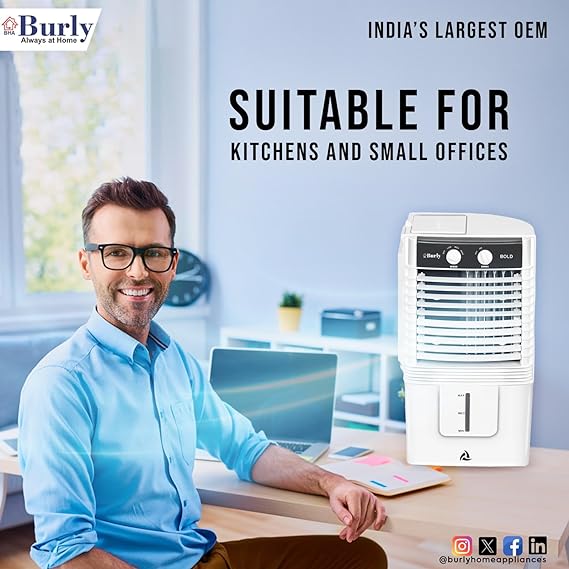 BHABURLY Burly Bold 10 Ltr Personal Portable Mini Cooler With Anti Bacterial Honeycomb | Powerfull Blower With Auto Swing And 3 Speed Control And Low Power Consumption | White