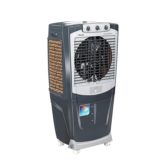 BURLY CoolAir Pro 75 LTR Desert Portable Cooler with Anti Bacterial Honeycomb | Auto Refill Powerfull Motor with Auto Swing and 3 Speed Control | Grey