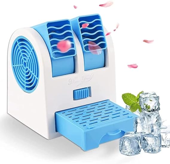 CHARKEE Mini Cooler AC USB and Battery Operated Air Mini Water Air Cooler Cooling Fan Duel Blower TAR-S2 | Multicolor