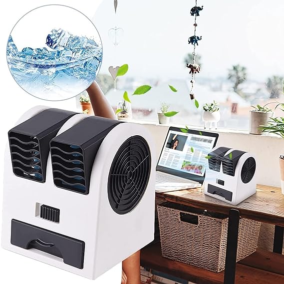 CHARKEE Mini Cooler AC USB and Battery Operated Air Mini Water Air Cooler Cooling Fan Duel Blower TAR-S2 | Multicolor