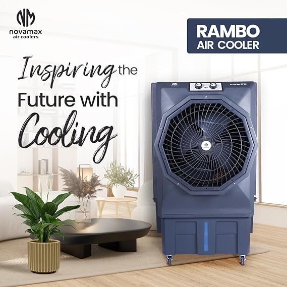 Novamax Rambo 100 L Heavy Duty Desert Air Cooler With 100% Copper Motor | High-Density Honeycomb Cooling Pads | 3-Speed Control | Grey