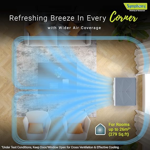 Symphony Jumbo 95XL+ Desert Air Cooler for Home with Honeycomb Pads | Powerful Fan | and Cool Flow Dispenser 95L | White