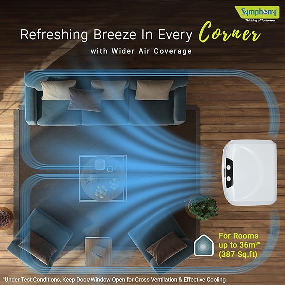 Symphony Siesta 95 XL Air Cooler For Home with Honeycomb Pads | Powerful Fan | and Cool Flow Dispenser 95L | White
