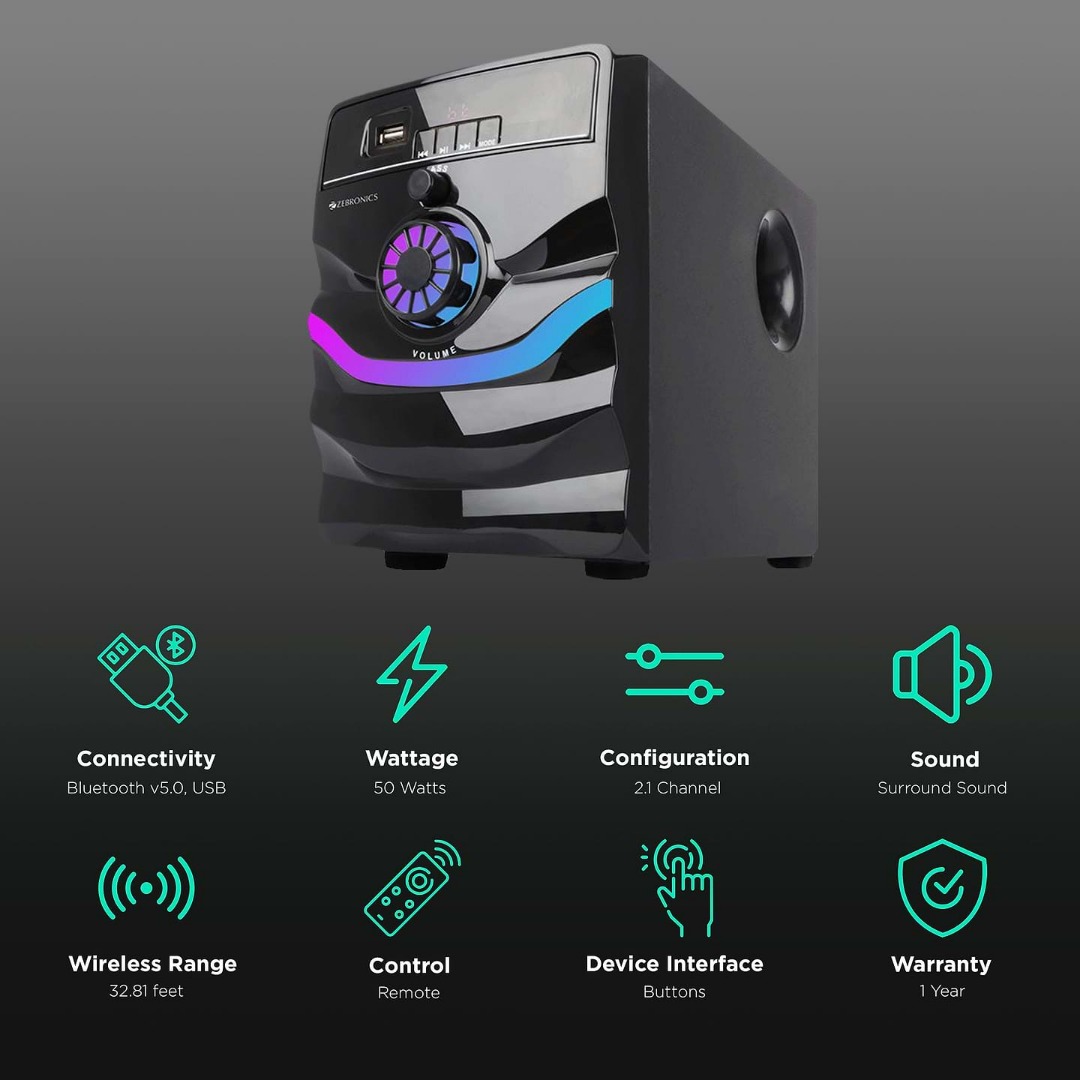 Zebronics Zeb-Rainbow 50 Watts 21 Multi-Channel Speaker