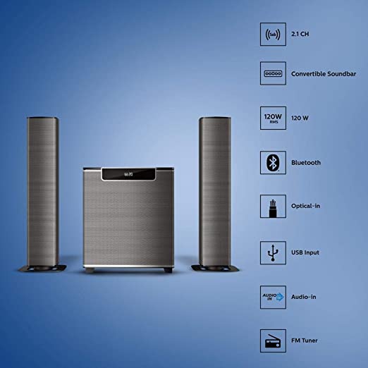 Philips Audio MMS2220B 2.1 Speaker 120W Bluetooth Convertible Multimedia Speaker