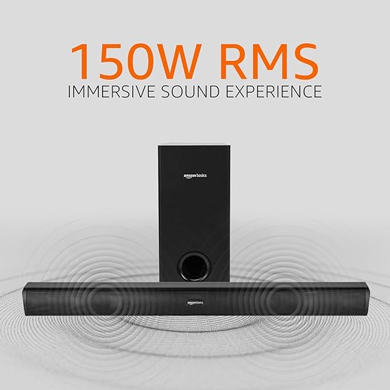 amazon basics Soundbar with Wired Subwoofer | 150W RMS