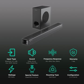 Zebronics ZEB-JUKE BAR 9800 DWS PRO DOLBY ATMOS Bluetooth Home Theater Soundbar 450 Watt | 2.1.2 Channel