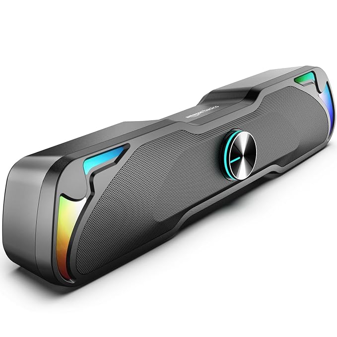 Amazon Basics 6W Multimedia PC Gaming Soundbar with Aux Connectivity | USB Support | Volume Control | and RGB Lights
