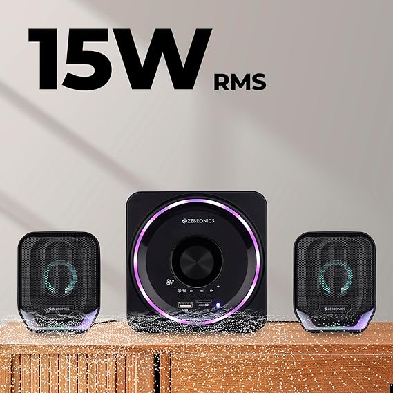 ZEBRONICS Newly Launched Pluto 2-2.1 Channel Desktop Speaker with 15 watts Outputtooth 5.0 | FM | 3.5mm Jack Line Input