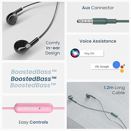 Ambrane Wired in Ear Earphones with in-line Mic