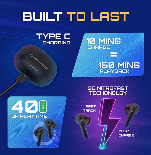 Fastrack Fpods(New Launch) FX100 Bluetooth TWS In-Ear Earbuds with 40 Hrs Playtime BT V5.3 13mm Extra Deep Bass Drivers