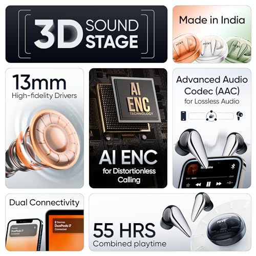 Mivi DuoPods i7 Earbuds - Step into The 3rd Dimension of Sound with 3D Soundstage | Pearl Black