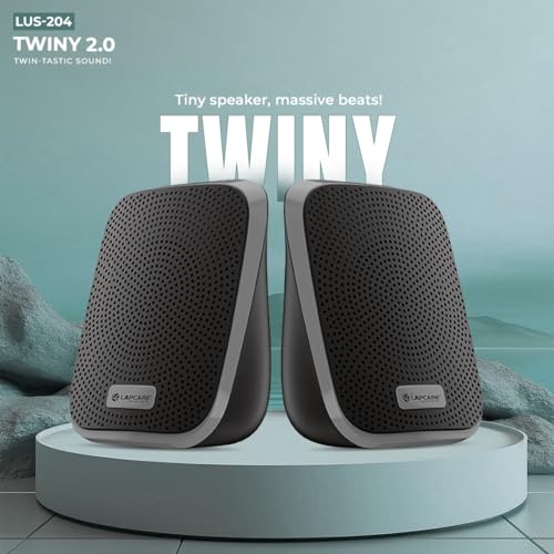 Lapcare Twiny 2.0 5W X 2 Computer Speaker | Stereo Sound | Compact &Portable | Distortion Free Sound | in-line Volume Control