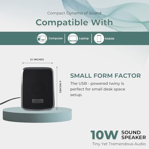 Lapcare Twiny 2.0 5W X 2 Computer Speaker | Stereo Sound | Compact &Portable | Distortion Free Sound | in-line Volume Control