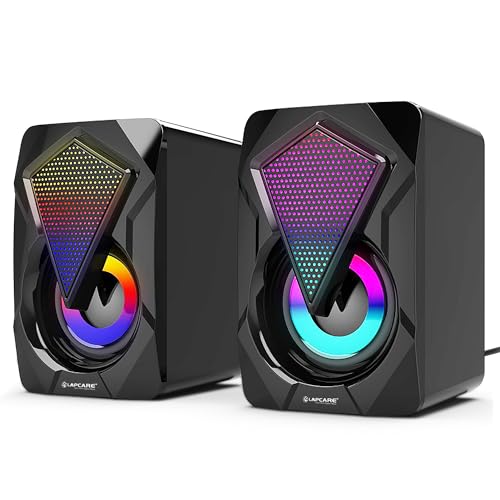 Lapcare USB2.0 Gaming Speaker 10 watts 2.0 Multimedia Speaker with 7 Cool RGB Lights | USB Powered | AUX Input | Volume Control Pod for PC | Laptops | Desktop