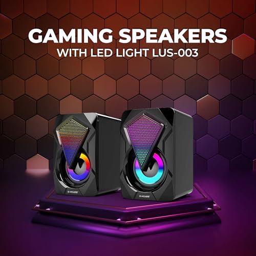 Lapcare USB2.0 Gaming Speaker 10 watts 2.0 Multimedia Speaker with 7 Cool RGB Lights | USB Powered | AUX Input | Volume Control Pod for PC | Laptops | Desktop